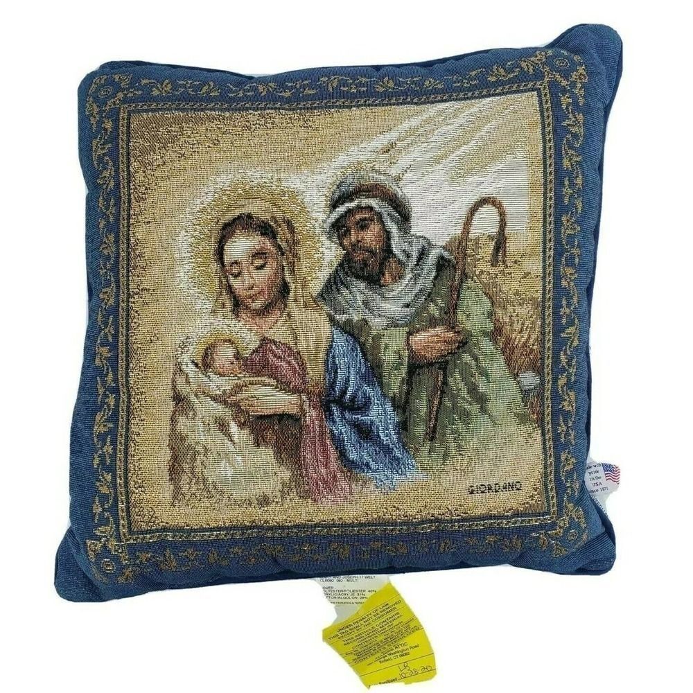 Tapestry Throw PILLOW w. Mary, Joseph & Baby Jesus